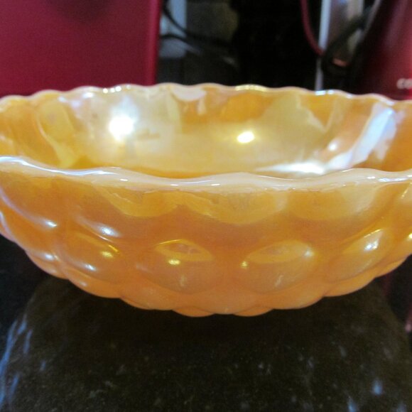 Vintage Anchor Hocking Iridescent Orange Bubble Glass Bowl 8.25" Fantastic Cond - Picture 5 of 14